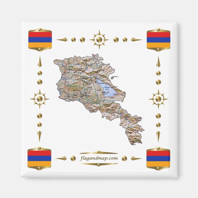 Armenia Map + Flags Magnet (Front)