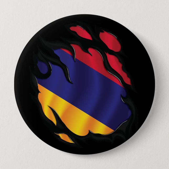 Armenia Ripped Flag 10 Cm Round Badge (Front)