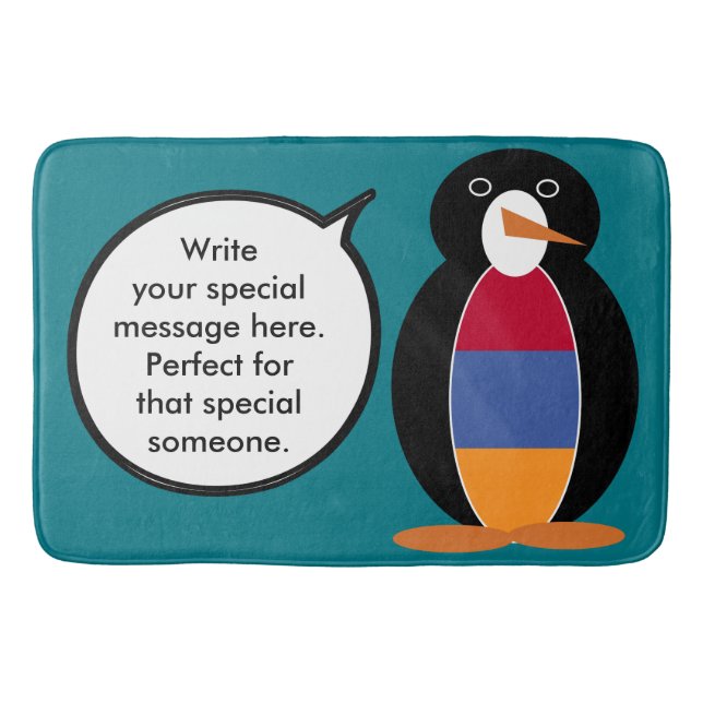 Armenia Talking Ms Penguin Personalised  Bath Mat (Front)