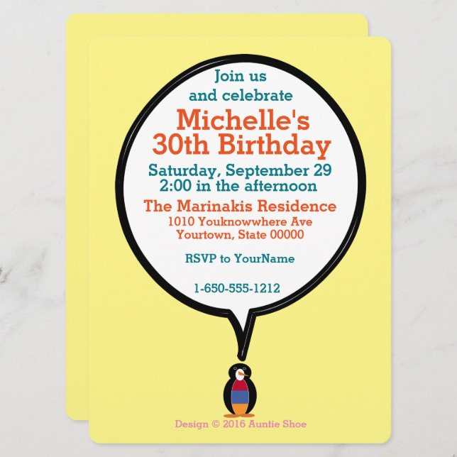 Armenia Talking Ms Penguin Personalised  Invitation (Front/Back)