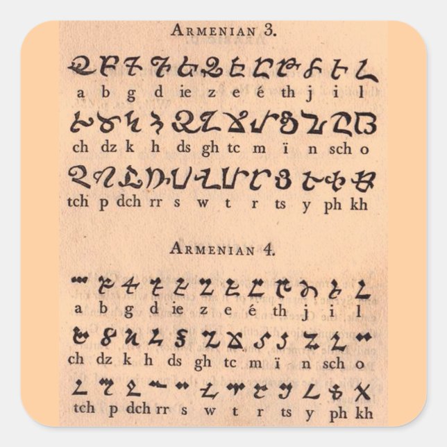 Armenian Alphabet Square Sticker (Front)