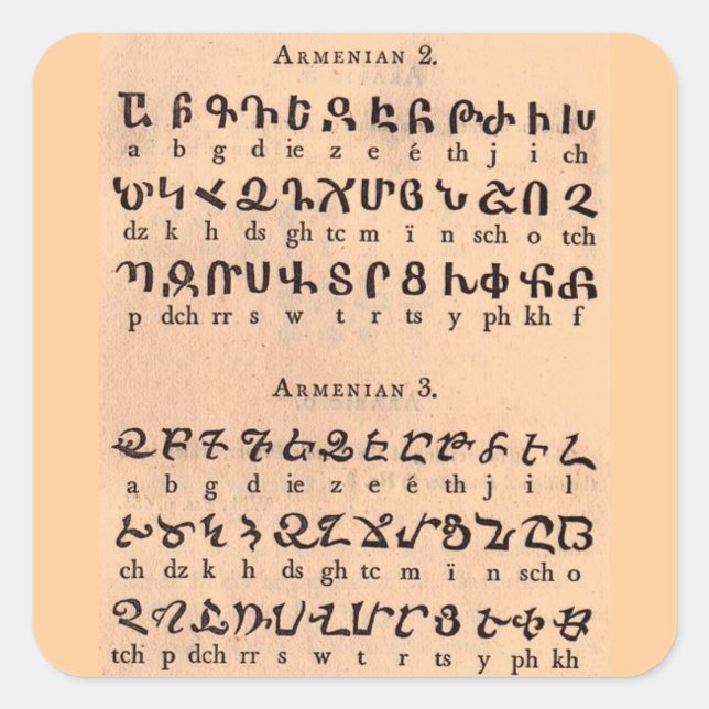 Armenian Alphabet Square Sticker (Front)