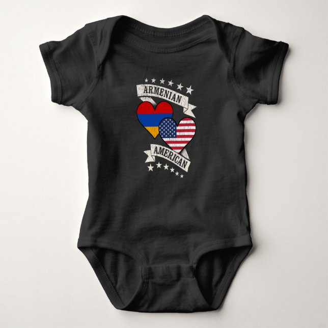 Armenian American Heart Flags Armenia America Baby Bodysuit (Front)