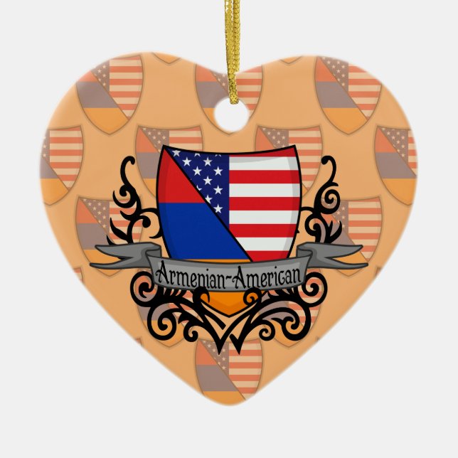 Armenian-American Shield Flag Ceramic Tree Decoration (Front)