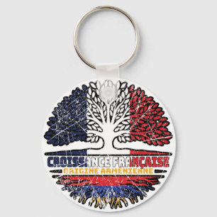 Armenian Armenia French France Tree Roots Flag Key Ring