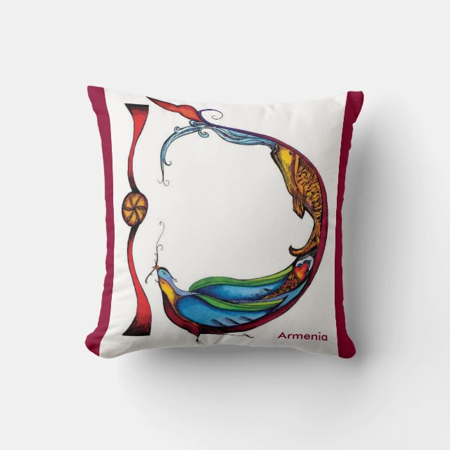 Armenian bird calligraphy letter pillow (Front)