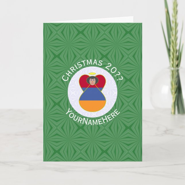 Armenian Flag Christmas Angel Folded Greeting Card (Front)