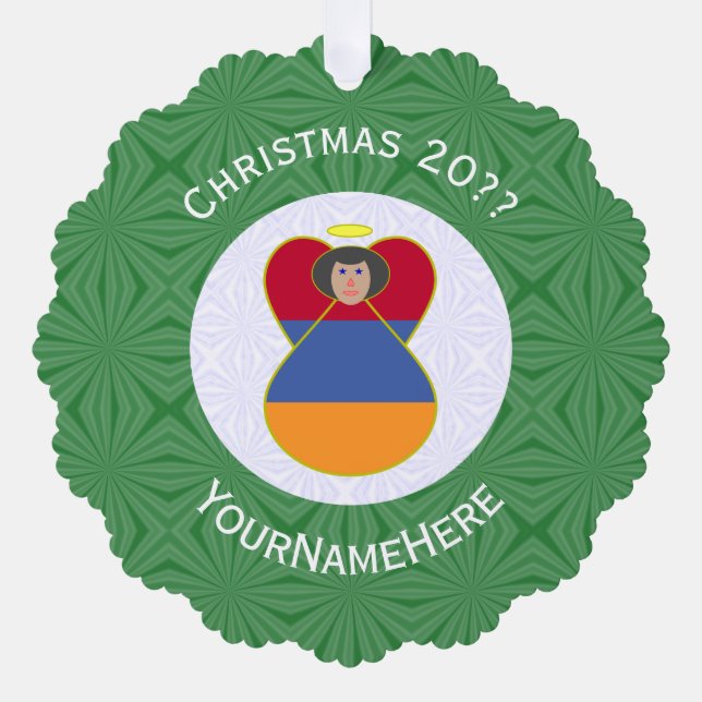 Armenian Flag Christmas Angel Personalised Tree Decoration Card (Front)