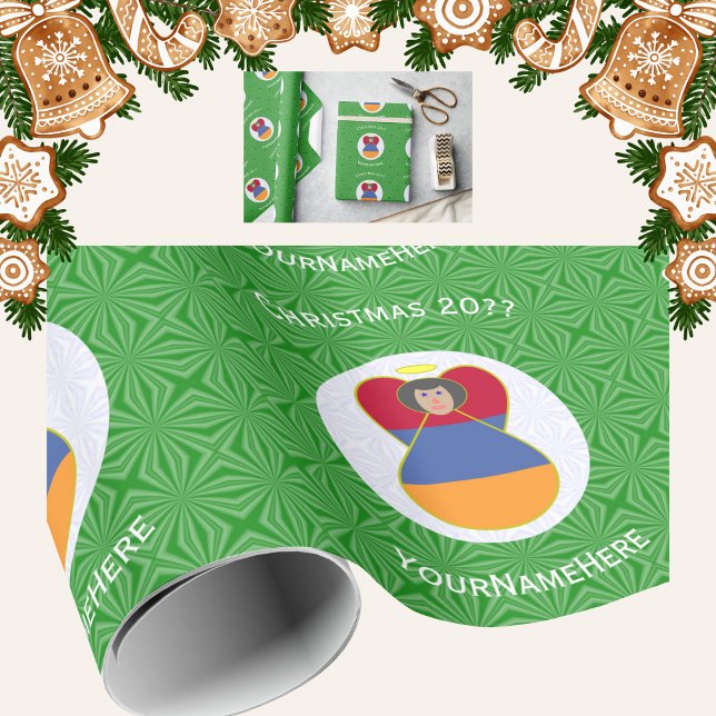 Armenian Flag Christmas Angel Personalised Wrapping Paper (Creator Uploaded)