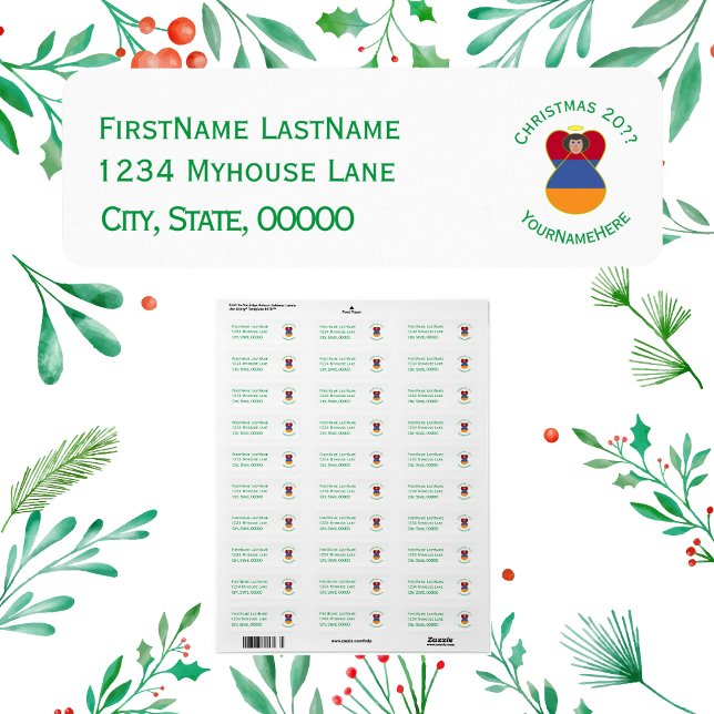 Armenian Flag Christmas Angel Return Address Label (Creator Uploaded)