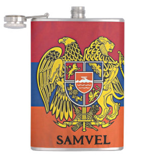 Armenian Flag Coat of Arms Hayastan Custom Name Hip Flask