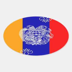 Armenian Flag & Coat of Arms Oval Sticker