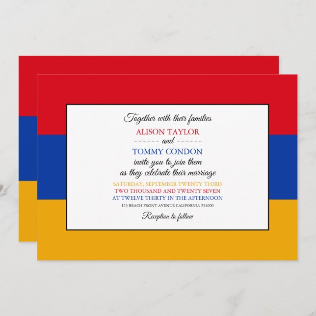 Armenian Flag, Flag of Armenia Wedding Invitation (Front/Back)
