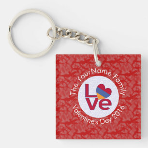 Armenian Flag Heart LOVE Red Personalised Text Key Ring