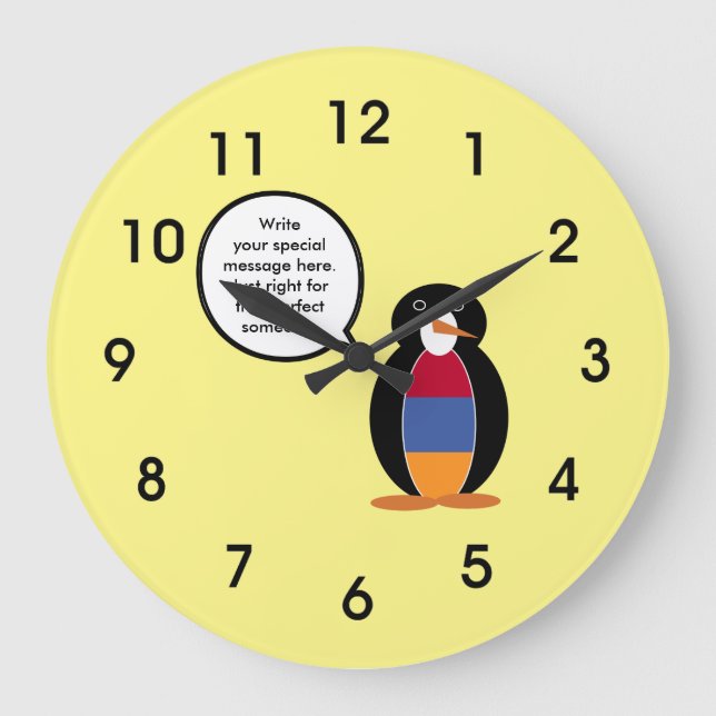 Armenian Flag Talking Penguin Large Clock (Front)