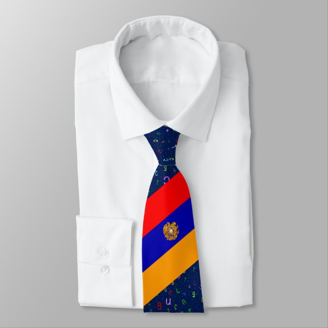 Armenian Flag with Alphabet Neck Tie (Tied)