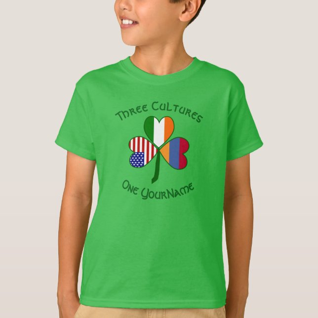 Armenian Irish American Shamrock Flag Personalised T-Shirt (Front)