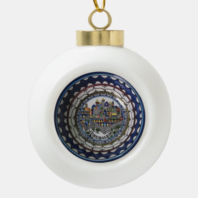 Armenian Jerusalem Ceramic Ball Christmas Ornament (Front)