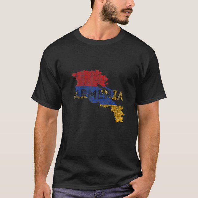Armenian Map and Flag Souvenir  Distressed Armenia T-Shirt (Front)