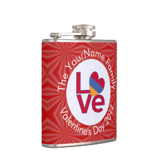 Armenian Red Letters LOVE Flag Personalised  Hip Flask