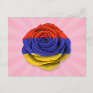 Armenian Rose Flag on Pink Postcard