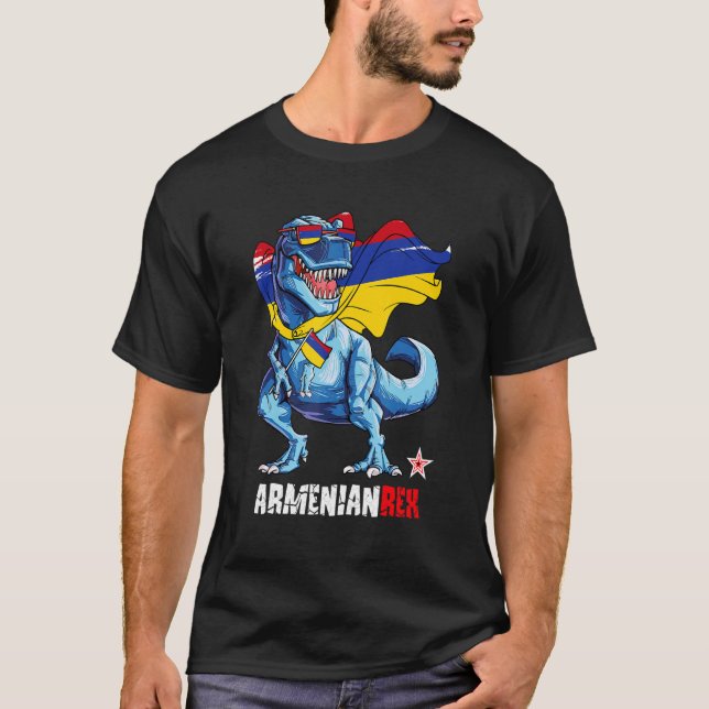 Armenianrex Proud Armenian Flag Fun Dinosaur Sauru T-Shirt (Front)