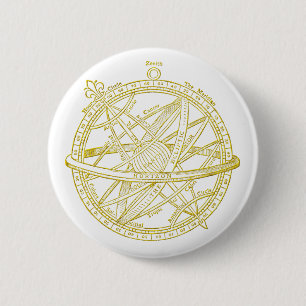 Armillary sphere 6 cm round badge