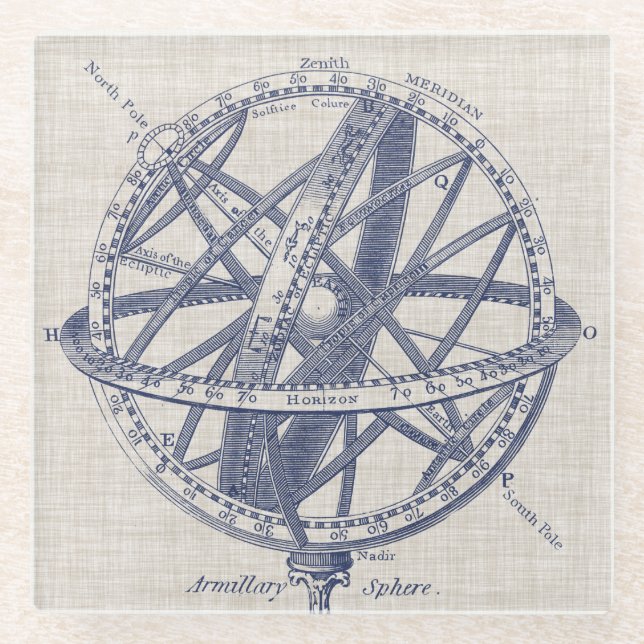 Armillary Sphere Diagram Glass Coaster (Front)