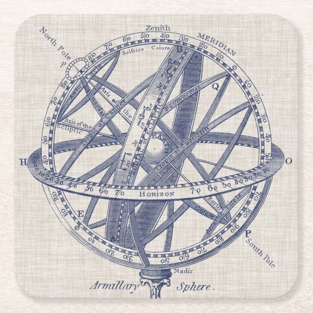 Armillary Sphere Diagram Square Paper Coaster (Front)