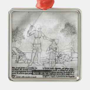 Arming a knight on a battlefield metal tree decoration