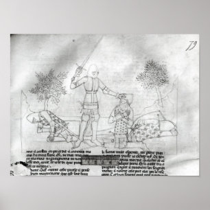 Arming a knight on a battlefield poster