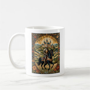 armored knight portrait in a flowery setting coffee mug