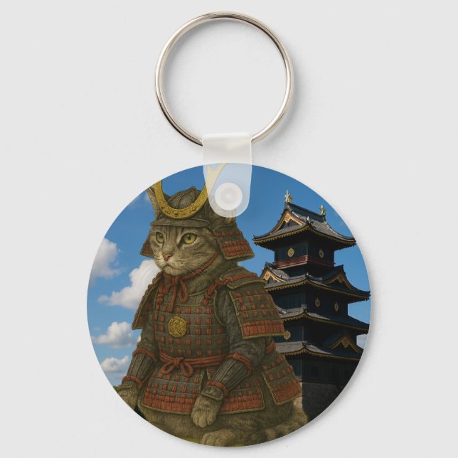 Armoured Cat Warrior Illustration Key Ring (Front)