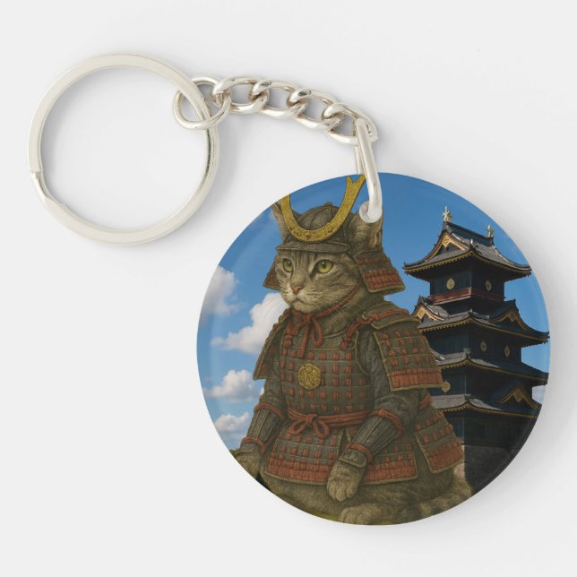 Armoured Cat Warrior Illustration Key Ring (Front)