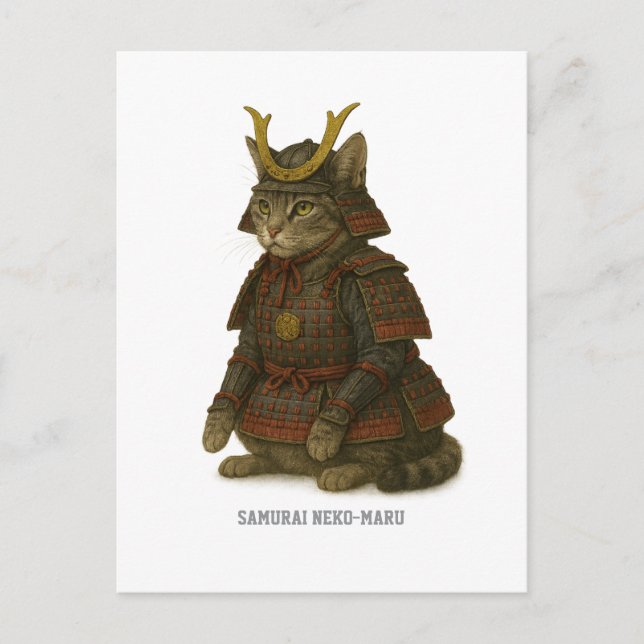 Armoured Cat Warrior Illustration Postcard (Front)