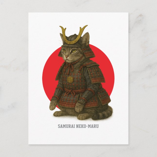 Armoured Cat Warrior Illustration Postcard (Front)