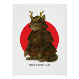 Armoured Cat Warrior Illustration Poster