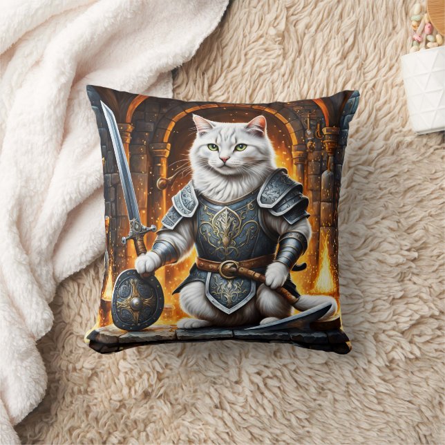 Armoured Cat With Sword and Shield Cushion (Blanket)
