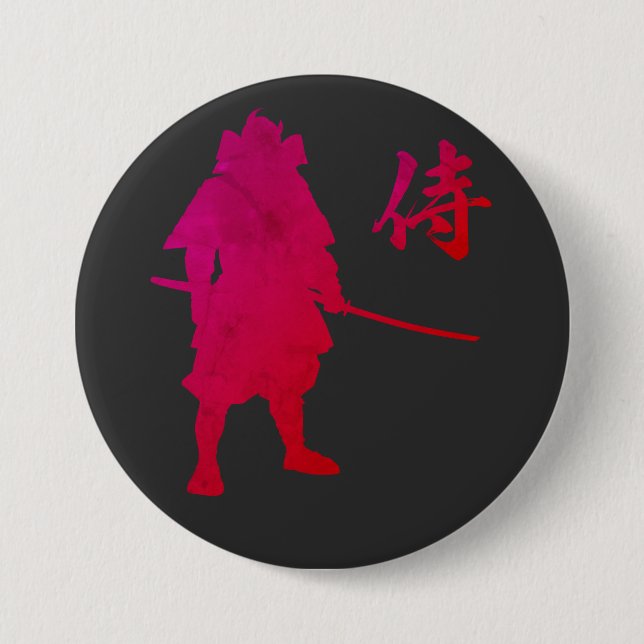 Armoured Samurai Warrior with Japanese Calligraphy 7.5 Cm Round Badge (Front)