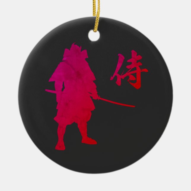 Armoured Samurai Warrior with Japanese Calligraphy Ceramic Ornament (Front)