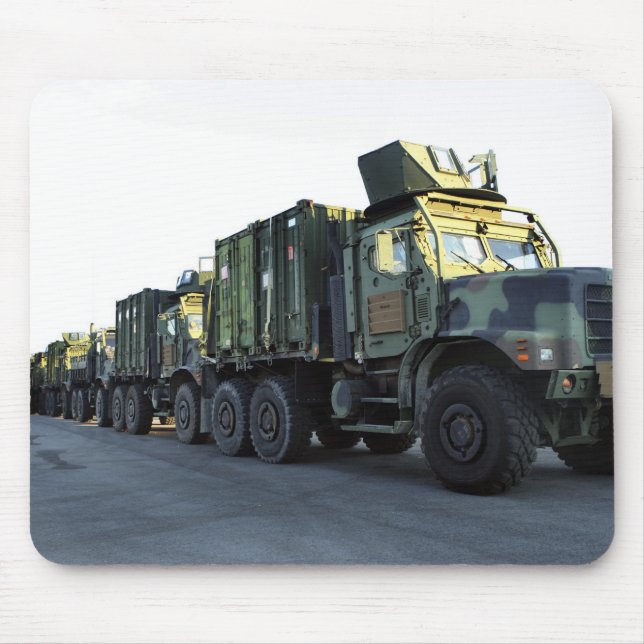 Armoured trucks sit on the pier at Morehead City Mouse Pad (Front)