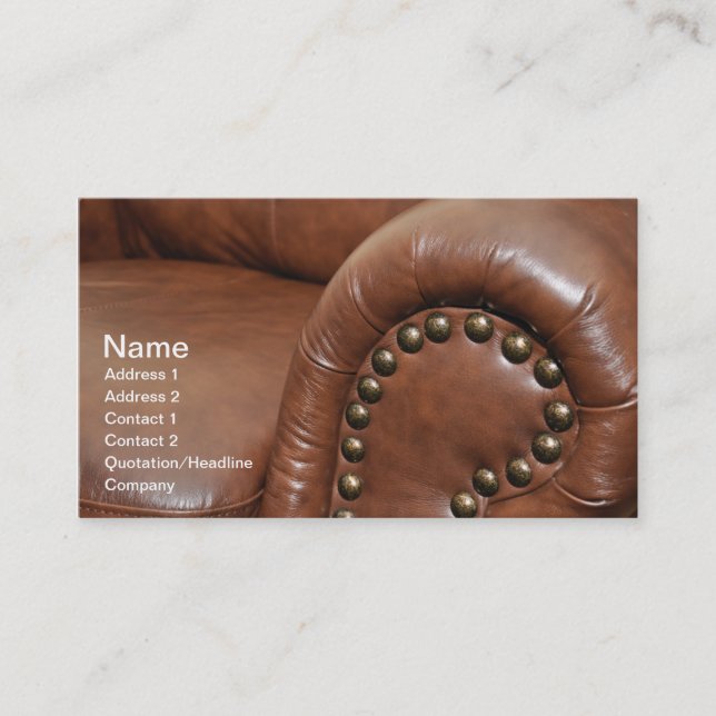 armrest and tacks for a leather chair business card (Front)