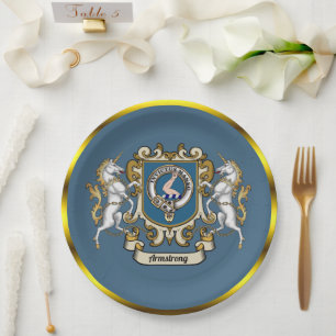 Armstrong Clan Badge Blue Personalized Paper Plate