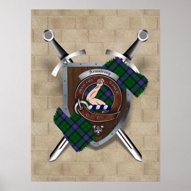 Armstrong Clan Badge Crossed Swords Poster 18x24 (Front)