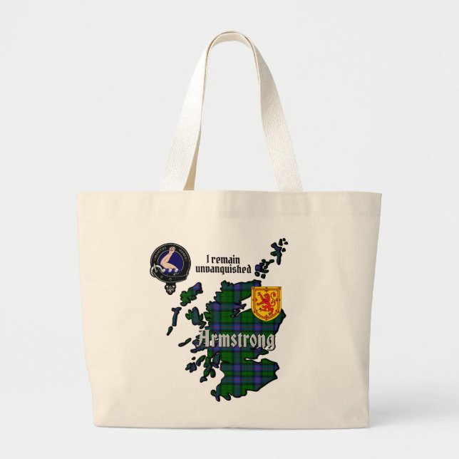 Armstrong Clan Badge  & Tartan Map of Scotland  Large Tote Bag (Front)