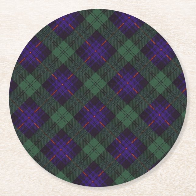 Armstrong clan Plaid Scottish tartan Round Paper Coaster (Front)
