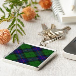Armstrong clan tartan blue green plaid key ring