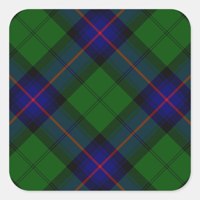 Armstrong clan tartan blue green plaid square sticker (Front)