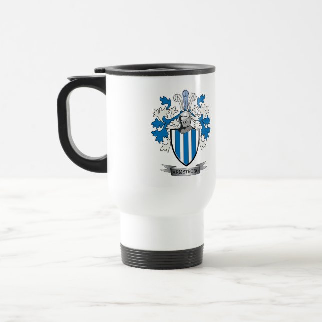 Armstrong Family Crest Coat of Arms Travel Mug (Left)