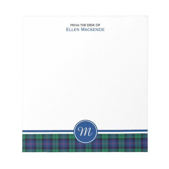 Armstrong Family Tartan Blue and Green Monogram Notepad (Front)
